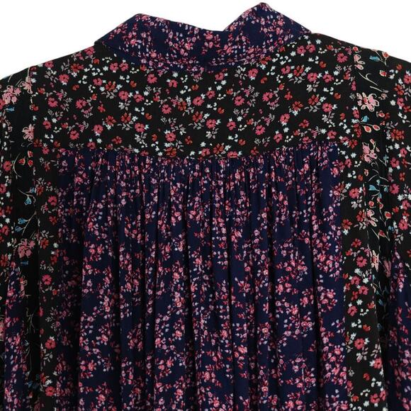 Free People Floral Swing Tunic Mini Dress Size Small Pleated Tiered Ruffle Boho - Picture 10 of 13